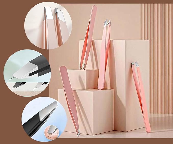 Tweezers Kit Tweezer for Women Facial Hair Removal Tweezers Professional Tweezers Set Eyebrow Tweezer, [9+1 PCS] Professional Stainless Steel Eyebrow for Women &Men,Black Beauty Sets