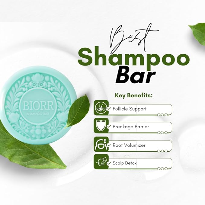 BIORR Scalp Detox Shampoo Bar - Clarifying Deep Cleanse with Kaolin Clay & Castor Oil - Removes Buildup, Balances Oil - Vegan Sulfate-Free Natural Solid Shampoo for All Hair Types - 3.52oz