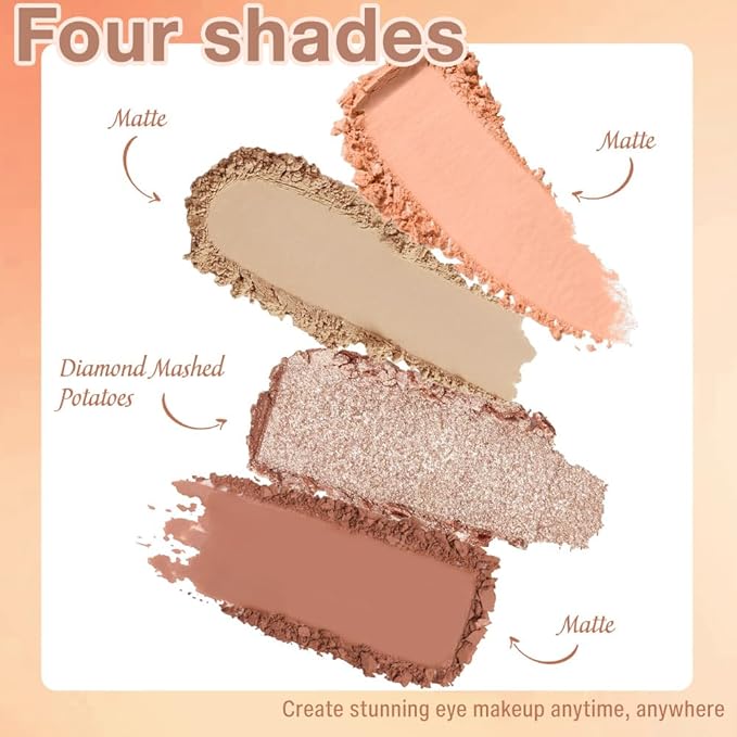 Eyeshadow Quads, Light Brown Glitter Eye Enhancers Eyeshadow Palette, Metallic and Shimmer Magic Eyeshadow, Velvety Pigmented Creamy Formula, Four Way Quad Eye Shadow Palette For Old Women