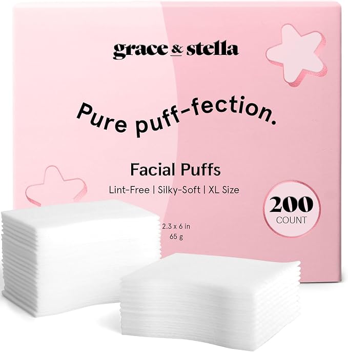 grace & stella Face Pads for Toner Essence, and DIY Mask (200 Count) - Soft, Lint-Free Makeup Remover Pads - Durable Facial Pad for Skincare - Vegan, Cruelty-Free