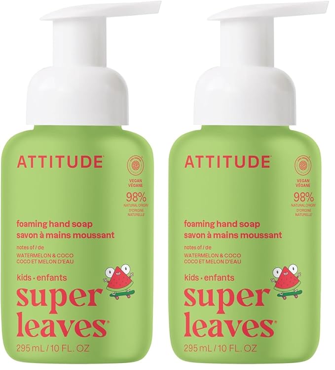 ATTITUDE Foaming Hand Soap for Kids, Plant and Mineral-Based Ingredients, Vegan and Cruelty-free Personal Care Products, Watermelon & Coco, 10 Fl Oz (Pack of 2)