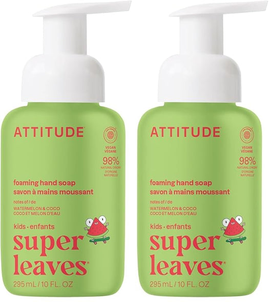 ATTITUDE Foaming Hand Soap for Kids, Plant and Mineral-Based Ingredients, Vegan and Cruelty-free Personal Care Products, Watermelon & Coco, 10 Fl Oz (Pack of 2)