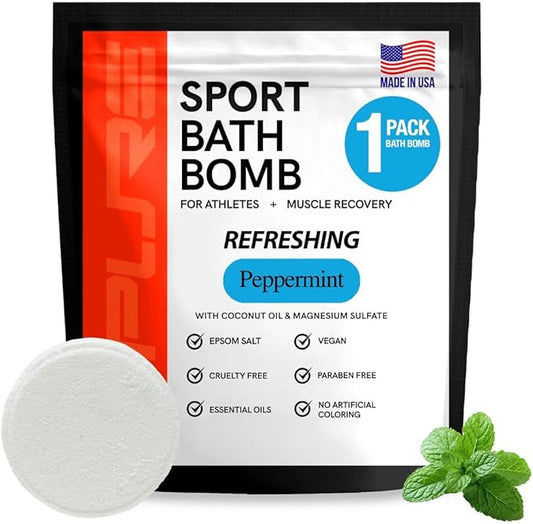 Pure Sport Peppermint Bath Bombs - Magnesium Epsom Salt and Natural Essential Oils for Soaking, Easter Basket Stuffers for Runners, Post Workout Muscle Recovery Soak for Athletes, USA Made