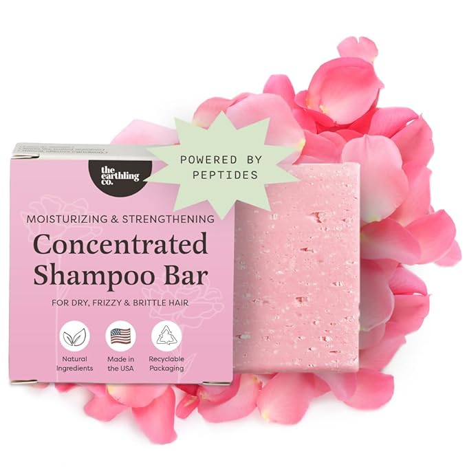 The Earthling Co. Moisturizing Peptide Shampoo Bar For Hair Growth, Strength, Repair & Split Ends - Sulfate, Silicone, Paraben Free for Dry, Damaged, Frizzy Hair - Made in USA (Rosy Jasmine, 3oz)
