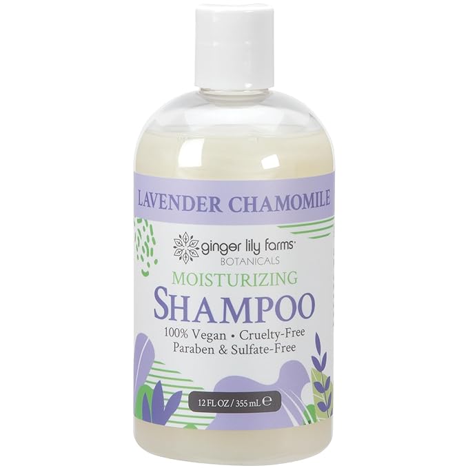 Ginger Lily Farms Botanicals Moisturizing Shampoo for All Hair Types, 100% Vegan & Cruelty-Free, Lavender Chamomile Scent, 12 Fl Oz (Pack of 6)