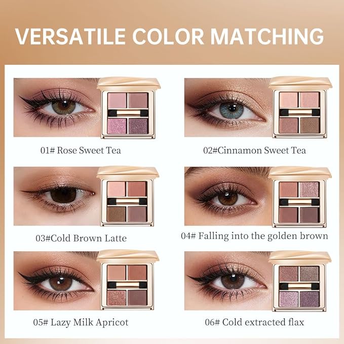 Warm Rosy Brown Eyeshadow Palette, 4-Shade Neutral Nude Matte & Shimmer Eye Makeup for Soft Glam & Romantic Rose Looks — Enhances Brown, Hazel & Green Eyes, High Pigment Long-Lasting Blendable Formula