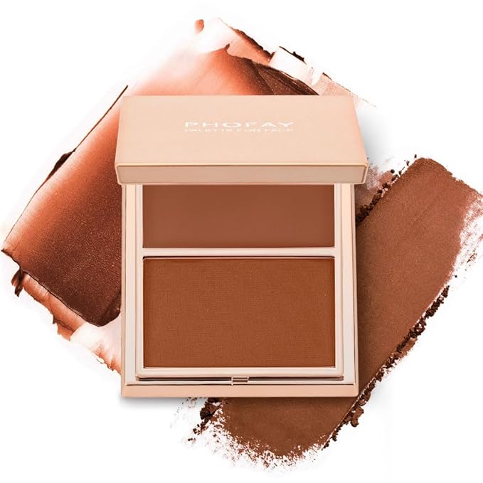 PHOFAY Dual-Texture Contour Palette – Cream & Powder Finish for Natural Radiance, Slim Travel-Friendly Compact, Vegan & Cruelty-Free Formula (01#)