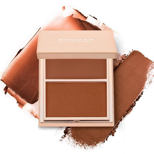 PHOFAY Dual-Texture Contour Palette – Cream & Powder Finish for Natural Radiance, Slim Travel-Friendly Compact, Vegan & Cruelty-Free Formula (01#)
