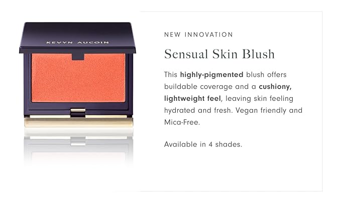 Kevyn Aucoin Sensual Skin Blush – Innocence (soft tangerine: apricot/warm): Cream-to-powder formula. Airbrushed finish. Help blur appearance of texture, pores & fine lines. Easy use. Made in Italy