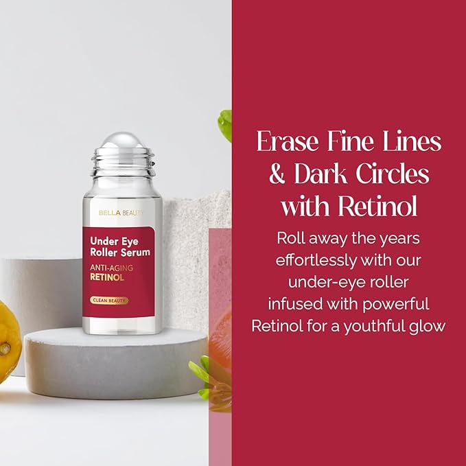 Bella Beauty Retinol Under Eye Serum – Firming & Smoothing Roller for Puffiness & Dark Circles – Dermatologist Tested, Anti-Aging Korean Skin Care – Vegan, Clean Beauty, Non-GMO – 1.69 Fl Oz