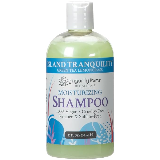 Ginger Lily Farms Botanicals Moisturizing Shampoo for All Hair Types, Island Tranquility, 100% Vegan & Cruelty-Free, Green Tea Lemongrass Scent, 12 Fl Oz
