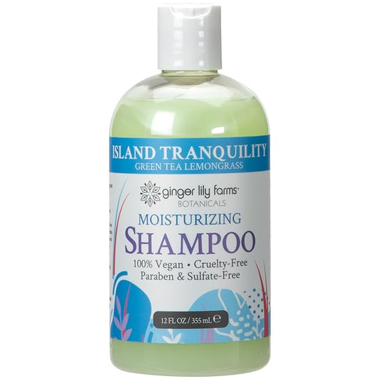 Ginger Lily Farms Botanicals Moisturizing Shampoo for All Hair Types, Island Tranquility, 100% Vegan & Cruelty-Free, Green Tea Lemongrass Scent, 12 Fl Oz