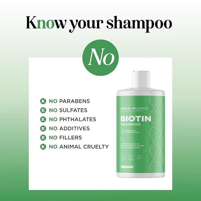 Woodsy Biotin Shampoo for Thinning Hair - Volumizing Shampoo for Fine Hair with B Vitamins Rosemary Bergamot Spruce & Tea Tree Oils - Paraben Silicone and Sulfate Free Vegan Formula (16 Fl Oz)