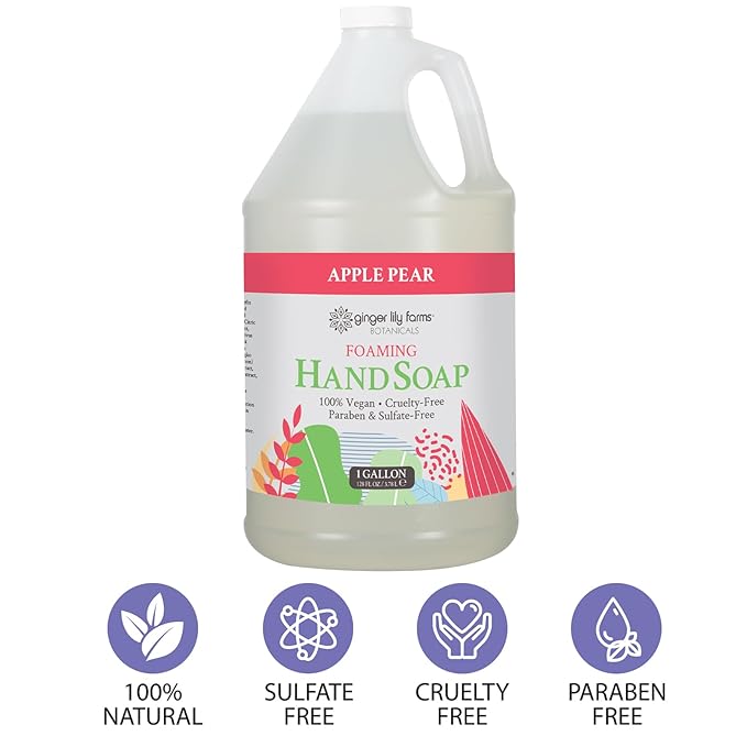 Ginger Lily Farms Botanicals All-Purpose Foaming Hand Soap Refill, 100% Vegan & Cruelty-Free, Apple Pear Scent, 1 Gallon (128 fl oz)