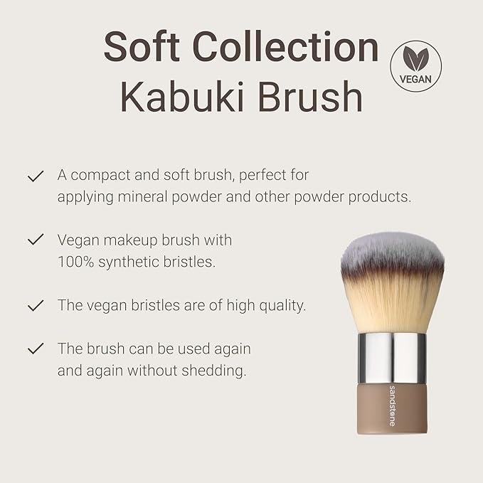Sandstone Scandinavia Kabuki Brush – Dense Makeup Brush for Powder & Foundation – Ultra-Soft Vegan Bristles – Cruelty-Free