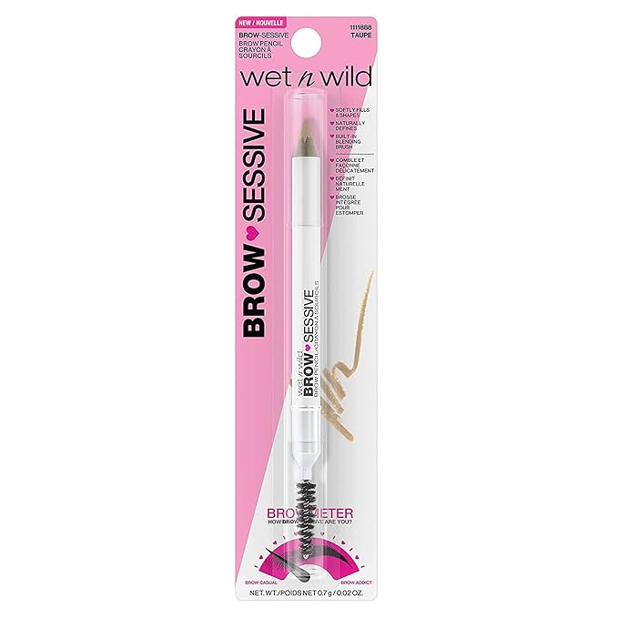 wet n wild Brow-Sessive Brow Pencil, Ultra-Precise Dual Ended Spoolie Brush for Perfect Buidlable Blendable Shaping, Natural Lasting Shades for Every Brow, Cruelty-Free & Vegan - Taupe(Packaged)