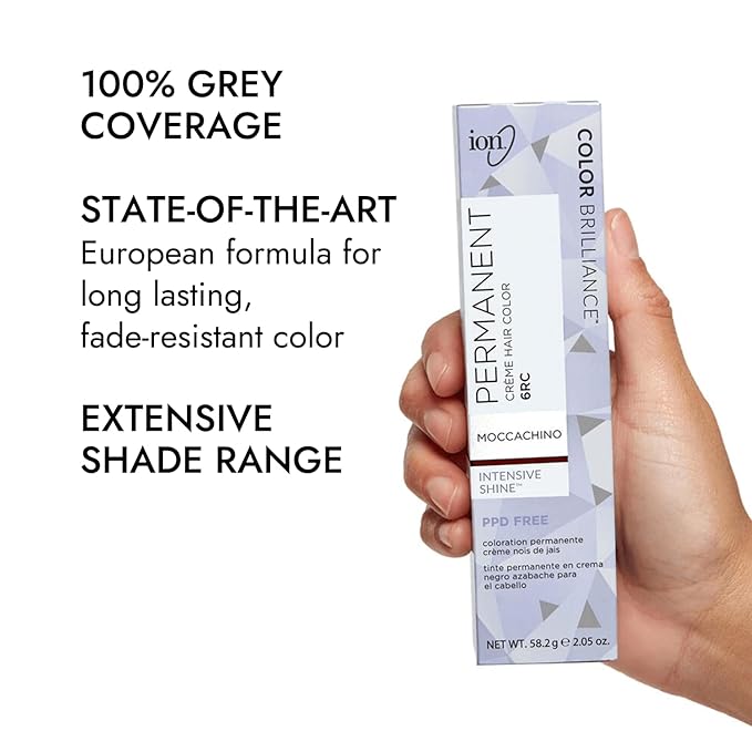 Ion Permanent Creme Hair Color 6RC Moccachino, Vegan, Cruelty Free, PPD Free, 100% Gray Coverage, Long Lasting, Fade Resistant Color, 2.05 oz