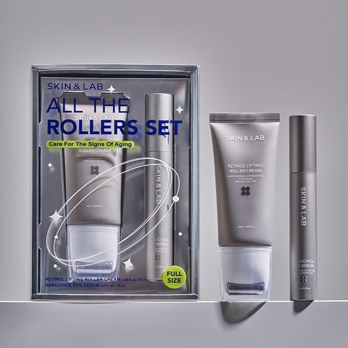 [SKIN&LAB] Anti-aging Rollers Duo Set, includes Bakuchiol Eye and Retinol Lifting Roller, Korean Vegan Skincare Gift Set, Gift for women, Valentine skincare gift set