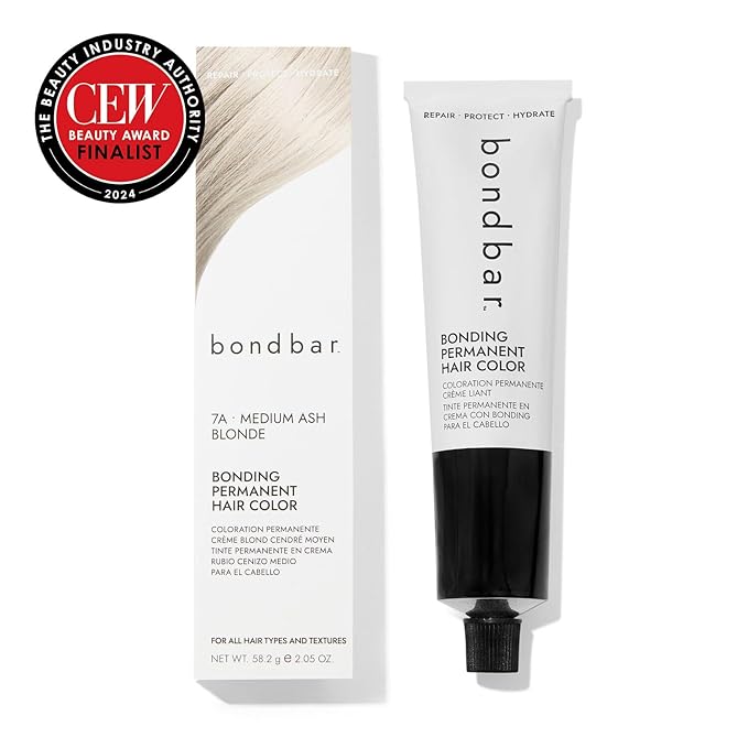 Bondbar 7A Medium Ash Blonde Bonding Permanent Creme Hair Color, Repairing hair dye for all hair types, Vegan, Built in Bonding, 2.05 Oz