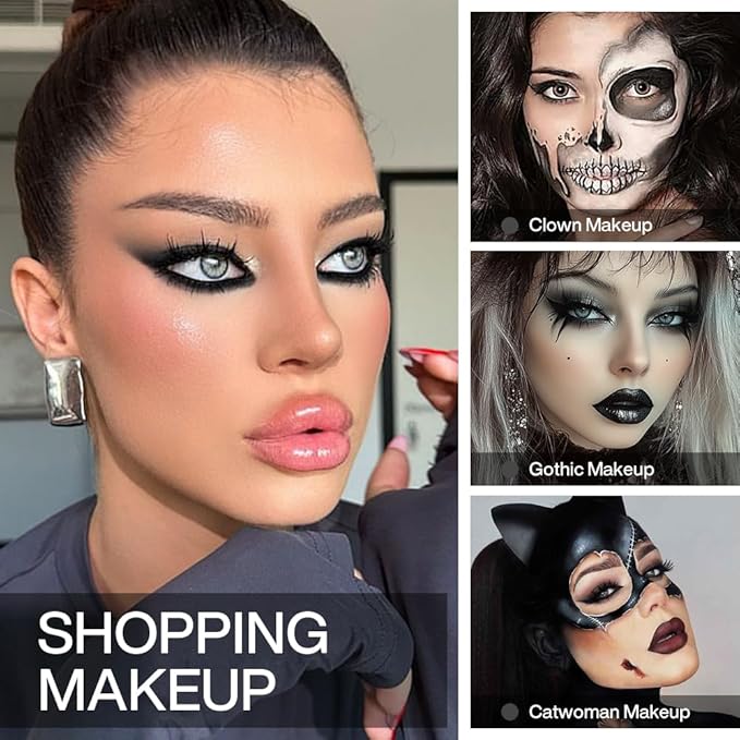 DE'LANCI Single Black Eyeshadow, Matte Eyeshadow Black Eyes Goth Smokey Makeup, Long Lasting Blendable Single Dark Eye Shadow Pallet, for Smoky SFX Halloween Makeup Eyeliner Face Body Paint, #01
