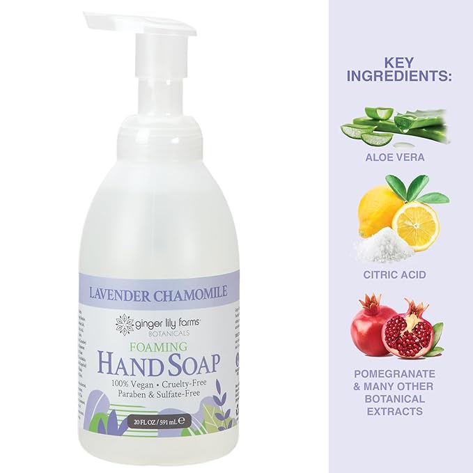 Ginger Lily Farms Botanicals All-Purpose Foaming Hand Soap Refill, 100% Vegan & Cruelty-Free, Lavender Chamomile Scent, 20 Fl Oz (Pack of 8)