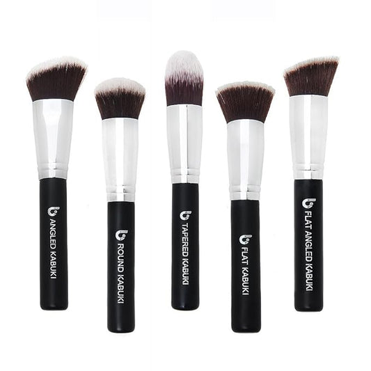 Kabuki Makeup Brush Set - Beauty Junkees 5pc Professional Make Up Brushes for Full Face Foundation, Blush, Bronzer Contour, Concealer, Mineral Powder Cosmetics, Affordable Cruelty Free
