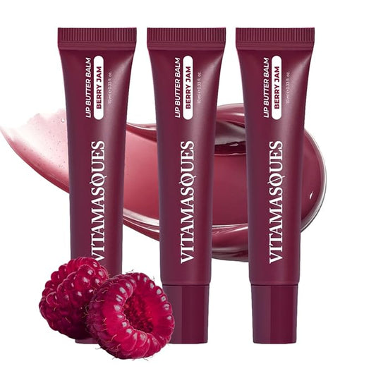 Vitamasques Lip Butter Balm - Berry Jam Pack of 3, Korean Lip Balm - Peptide Lip Treatment - Lips Balm Hydrating - Light Tinted Lips balm - Made in Korea - 0.33 fl.oz