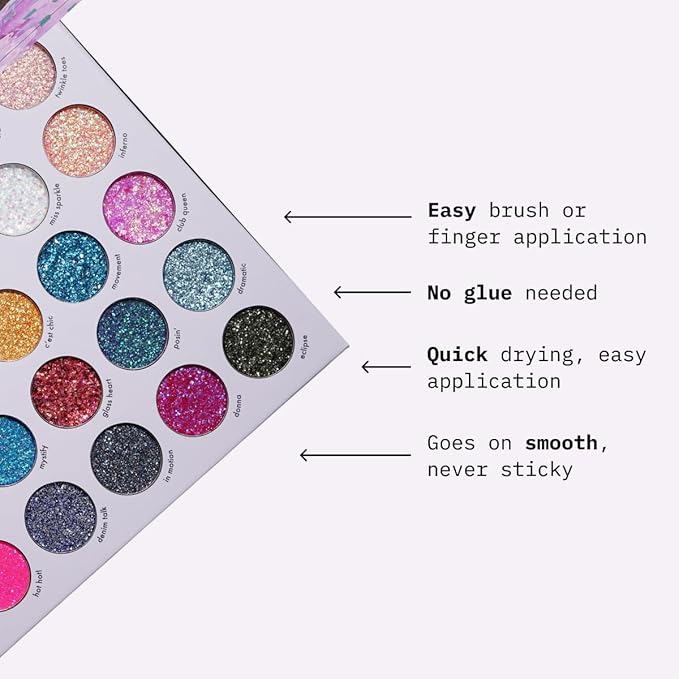 KARA BEAUTY ELECTRIC DISCO Glitter Eyeshadow Palette – 30 Color Pressed Glitter Makeup Palette for Face, Body & Eyes No Glue Needed Chunky & Fine Glitter for Rave, Festival Makeup Mermaid Vibes & More
