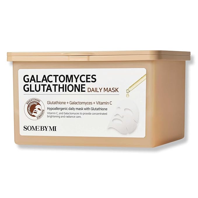 SOME BY MI Galactomyces Glutathione Daily Mask - 30 Sheets, 11.8Oz - Vitamin C Vegan Face Sheet Mask for Skin Brightening Routine - Skin Moisturizing and Glowing Care for Glass Skin - Korean Skin Care