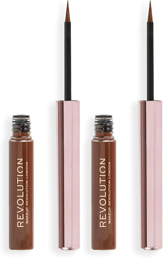 Makeup Revolution, Super Flick Liquid Eyeliner, Highly Pigmented, Brown, 0.08 fl. Oz (Pack of 2)