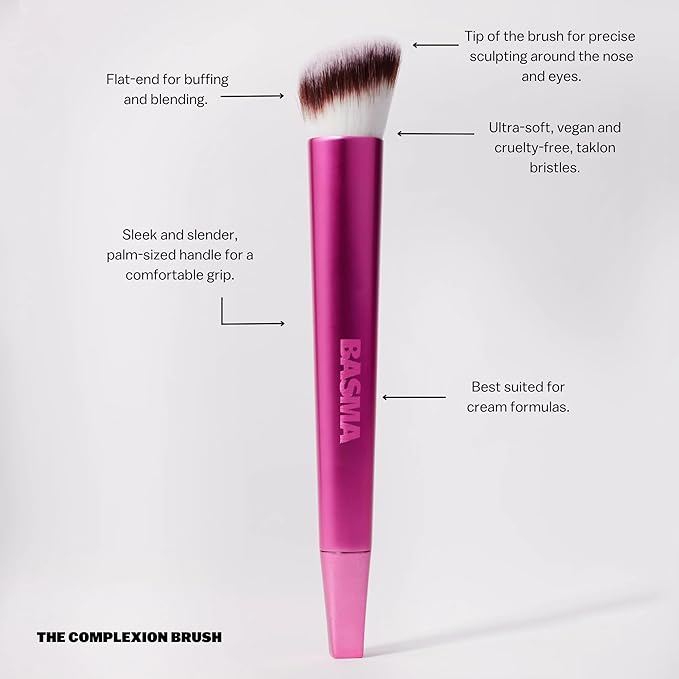 BASMA Beauty Complexion Foundation Makeup Brush, Dense Round Ultra-Soft Vegan Taklon Bristles for Cream, & Liquid, Seamless Blending for Bronzer, Contour, Concealer & Blush, Cruelty-Free