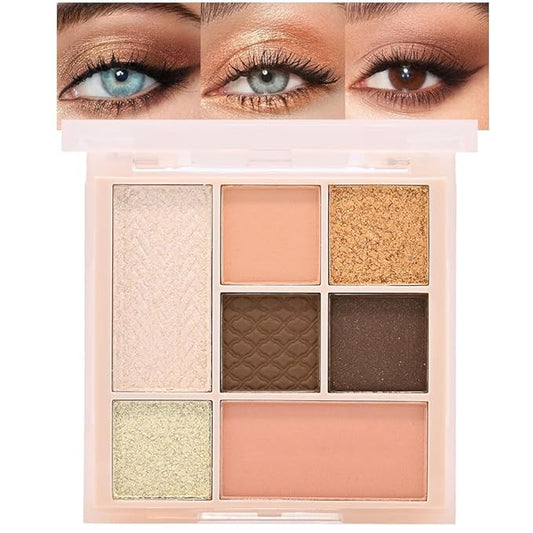 7Colors Eyeshadow Makeup Palette,Nude Pink Brown Natural Neutral Eye Shadow Palettes for Older Women,Long Lasting Naturing-Looking,Lightweight,Eye Makeup Kit Travel Size,Vegan