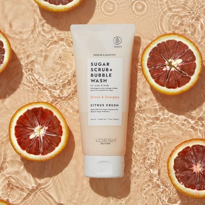 VOESH Shower & Empower Duo, Vitamin C Shower Filter, Exfoliating Sugar Scrub, Body Wash, Clean Shower Care Set, Vegan Skincare, Spa Gift, Clean Beauty