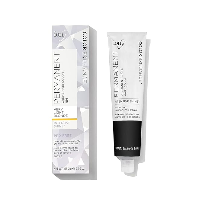Ion Permanent Creme Hair Color 9N Very Light Blonde, Vegan, Cruelty Free, PPD Free, 100% Gray Coverage, Long Lasting, Fade Resistant Color, 2.05 oz