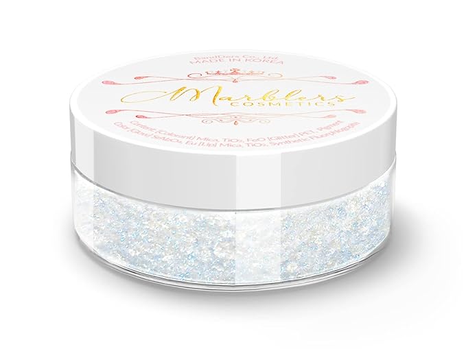 MARBLERS Chunky Natural Mica Powder [White Blue Pearl] 0.11oz (3g) | Highly Pigmented | Non-Toxic, Vegan, Cruelty-Free | Eyeshadow, Body Butter, Nail Polish, Nail Art | Party, Body, Face Makeup