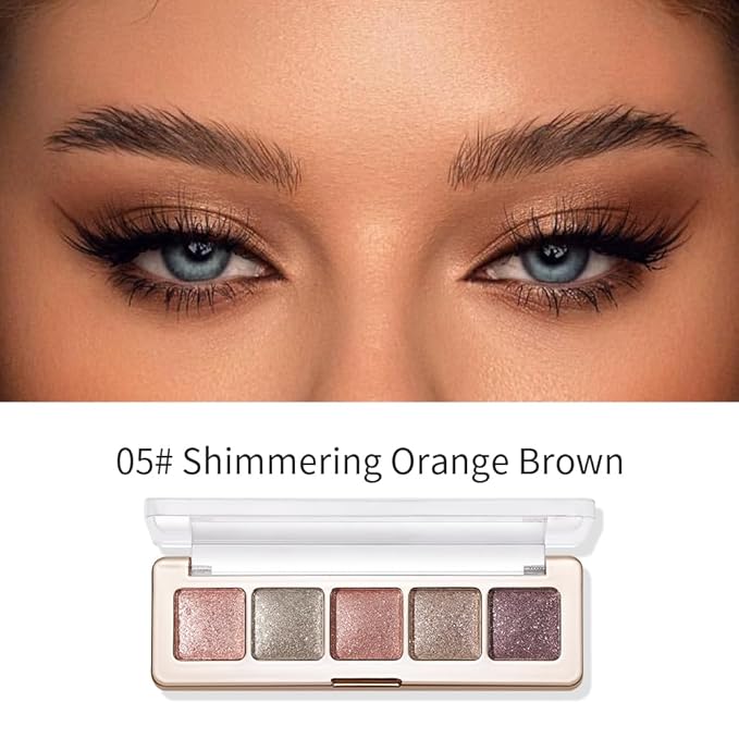 Glitter Shimmer Eyeshadow Palette – High Pigment Sparkly Metallic Eye Makeup Rose Quartz, Silver Champagne, Coral Pink, Taupe Gold & Plum Silver Shades, Long-Lasting Festival Party Eye Glitter Palette