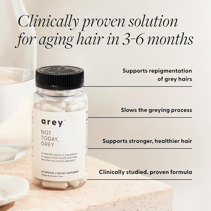 Arey Not Today, Grey Daily Hair Supplement for Women & Men | Slows Grey Hair Growth in 3–6 Months | Support for Thicker, Healthier Hair | Biotin, B + D Vitamins | Vegan & Gluten-Free (1 Month)