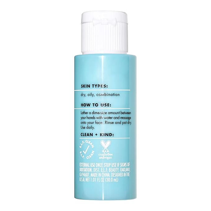 e.l.f. SKIN Holy Hydration! Daily Cleanser Mini, Face Cleanser For Washing Away Excess Oil, Impurities & Makeup, Made With Hyaluronic Acid, Vegan & Cruelty-Free (Pack of 2)