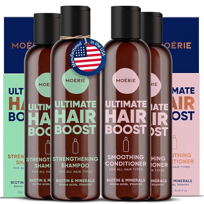 Moerie Hair Growth Shampoo and Conditioner for Men and Women, Hair Loss Solution with Biotin and Rosemary, Thickening Shampoo and Conditioner for Thinning Hair – Ultimate Hair Boost, Double Set