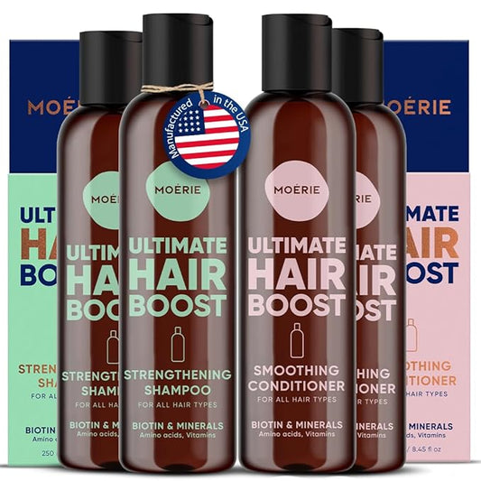 Moerie Hair Growth Shampoo and Conditioner for Men and Women, Hair Loss Solution with Biotin and Rosemary, Thickening Shampoo and Conditioner for Thinning Hair – Ultimate Hair Boost, Double Set