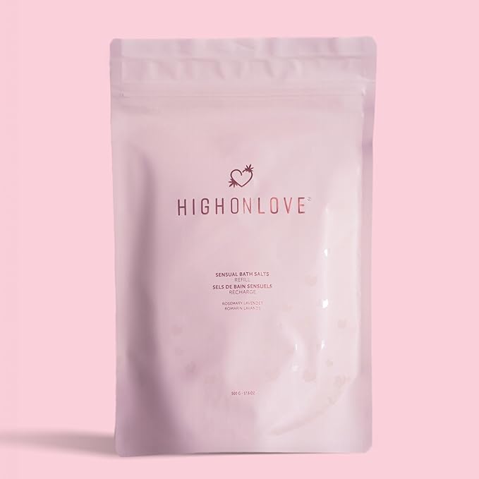 High On Love Bath Salts Refill - Pink Himalayan & Epsom Salt Blend with Soothing Vitamin E & Premium Hemp Seed Oil - Real Dried Rose, Lavender and Rosemary Inclusions (Rosemary Lavender)