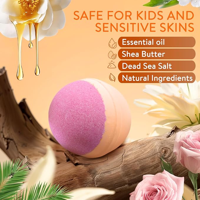 Bath Bombs for Women, 12 Pack Handmade Natural Fizzies Bath Bombs with 12 Unique Scents, Relaxing Bubble Bath for Dry Skin Moisturizing, Essential Oils Bathbomb Spa Gift Set for Mom, Wife, Girl