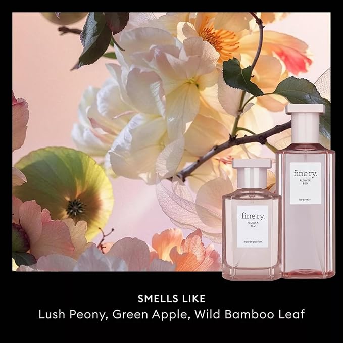 Fine'ry Flower Bed Peony Apple Hair + Body Fragrance Mist Spray for Women - Long-Lasting, Floral, Fresh, Clean Scent - Lush Peony, Green Apple & Blooming Jasmine, Body Spray for Girls, Vegan (5 Fl Oz)