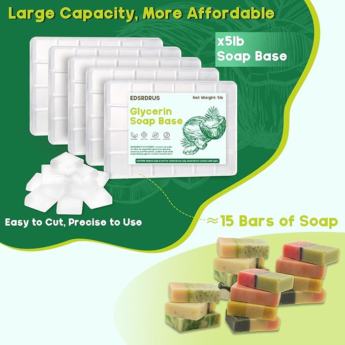 5lb Glycerin Soap Base - Unscented Melt and Pour Soap Base for DIY Crafting, Easy to Cut, Vegan and Cruelty-Free, Moisturizing and Gentle on Skin for Soap Making Supplies (Transparent, 5 Pound)