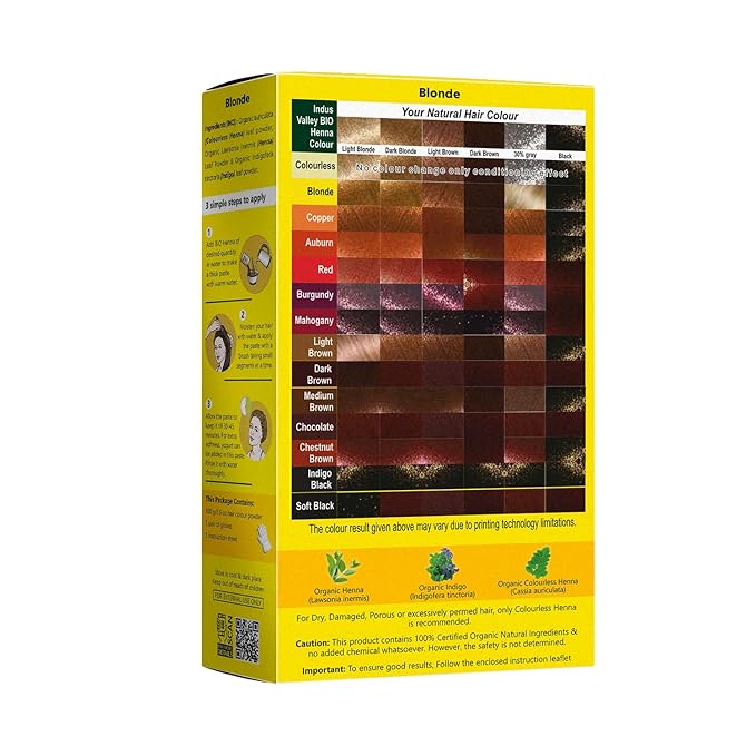 Indus Valley Bio Organic Natural Henna Hair Color For Women Blonde 100gm| 100% Gray Hair Coverage And Long Lasting Hair Dye | Vegan and Cruelty-Free I Herbal Hair Color for All Hair Types