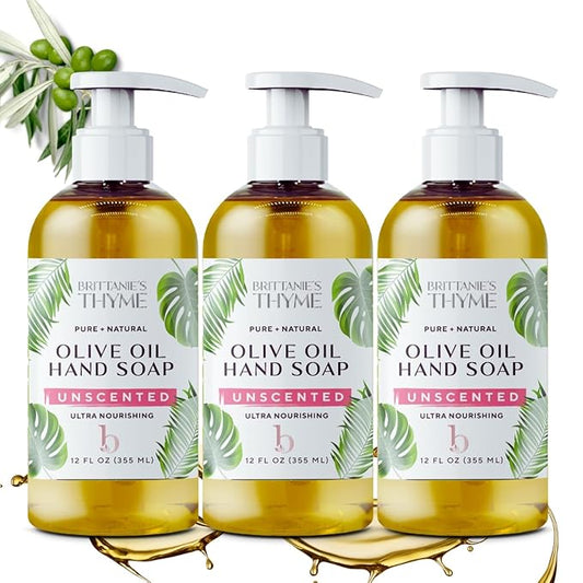 Brittanie’s Pure Castile Liquid Soap Refill, Unscented, 12 Ounce 3 Pack | Dish Soap, Hair & Body, Home, Gentle and Pure, Made with Natural Luxurious Oils, Vegan & Gluten Free Non-GMO