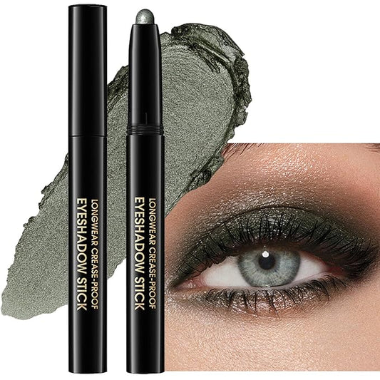 Eyeshadow Stick Shimmer Eye Brightener Pencil Cream Eye Shadow Eyeliner Crayon,High Pigmented Blendable Waterproof Long-Lasting Highlighter Stick Makeup,Vegan&Cruelty-Free,#4-Bottle Green