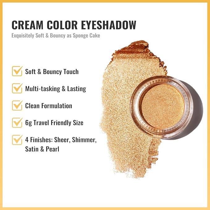 Oulac Gold Eyeshadow Cream Eyeshadow-Sombra de Ojos Highly Pigmented Natural Waterproof&Long Lasting with Moisturizing Formula, Shimmer Glitter Eye Makeup Large Capacity. 6g.
