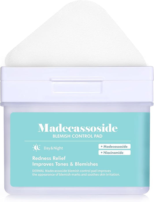 DERMAL Madecassoside Blemish Control Toner Pads 120 Count – CICA Centella Niacinamide PHA for Dark Spots & Uneven Tone – Vegan Gauze Tencel Pads with Tweezers (Korean Skincare)