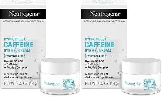 Neutrogena Hydro Boost + Eye Cream for Dark Circles & Puffiness,Under Eye Cream with Caffeine,Hyaluronic Acid and Peptides,Fragrance Free,0.5 oz,(Pack of 2)